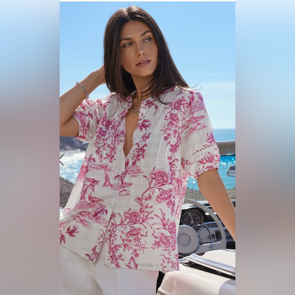 Johnny Was Pink Floral Button Down Shirt - Picture 3 of 10